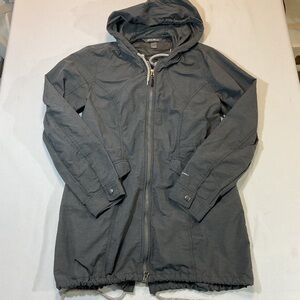 Eddie Bauer Dark Gray Rain Coat Light Parka Size M, Shell 73% Nylon Hood Pockets